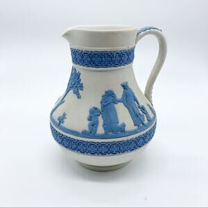 Vintage Wedgwood Greek Reverse Blue On White Jasperware Etruscan Jug Pitcher